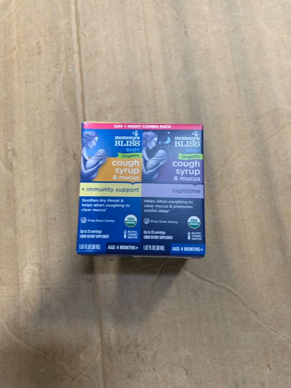 Photo 1 of ****** ERXP 2027 ****** Mommy's Bliss Organic Baby Cough Syrup & Mucus Relief, Day and Night Combo Pack, Contains Organic Agave and Ivy Leaf, For Ages 4 Months+, 1.67 Fl Oz (Pack of 2)