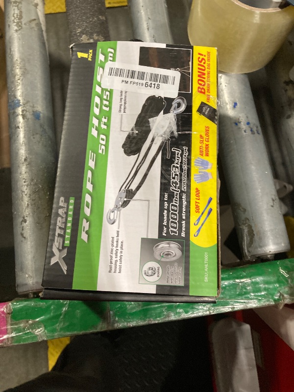 Photo 1 of ?XSTRAP STANDARD Heavy-Duty Block and Tackle Pulley System, 1000LB wCapacity, 5:1 Lifting Power, 50FT Rope Hoist with 2 Soft Loops for Garage, Hunting, Tree Cutting, Deer Hoist, DIY Attic Lift, Black