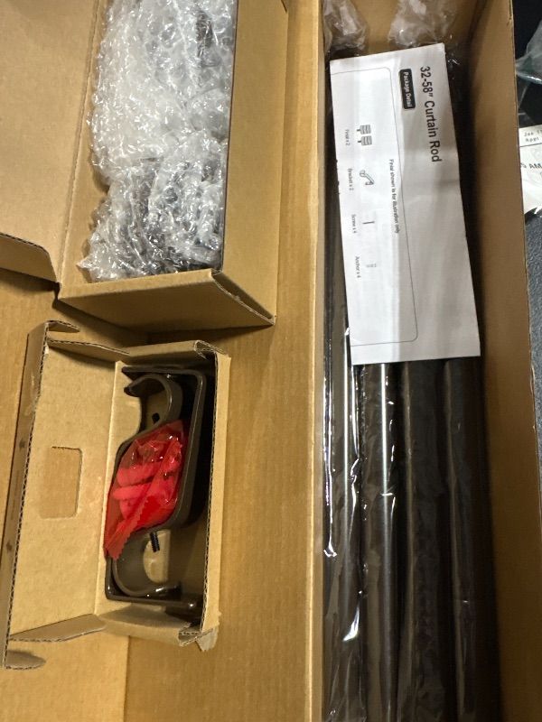 Photo 1 of **DIFFERENT COLOR***
KAMANINA Curtain Rod 32 to 58 Inch(2.6-4.8Ft), Heavy Duty White Curtain Rods for Windows, 7/8 Inch Single Drapery Rod Adjustable, Decorative Netted Texture End