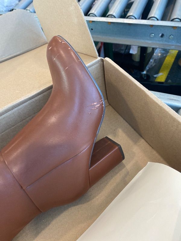 Photo 1 of **MINOR DAMAGE**
Amazon Essentials Women's Tall Heel Boot, Chestnut Brown Faux Leather, 9 Wide