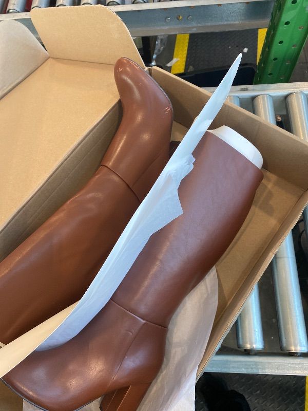 Photo 1 of **MINOR DAMAGE**
Amazon Essentials Women's Tall Heel Boot, Chestnut Brown Faux Leather, 9 Wide