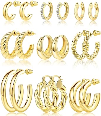 Photo 1 of ****REFERENCE PICTURE***SIMILAR ITEM****Adoyi 9 Pairs Gold Hoop Earrings Set for Womens Twisted Huggie Hoops Earrings 14K 18K Gold Plated for Girls Valentines Mother's Day Birthday Gifts Lightweight