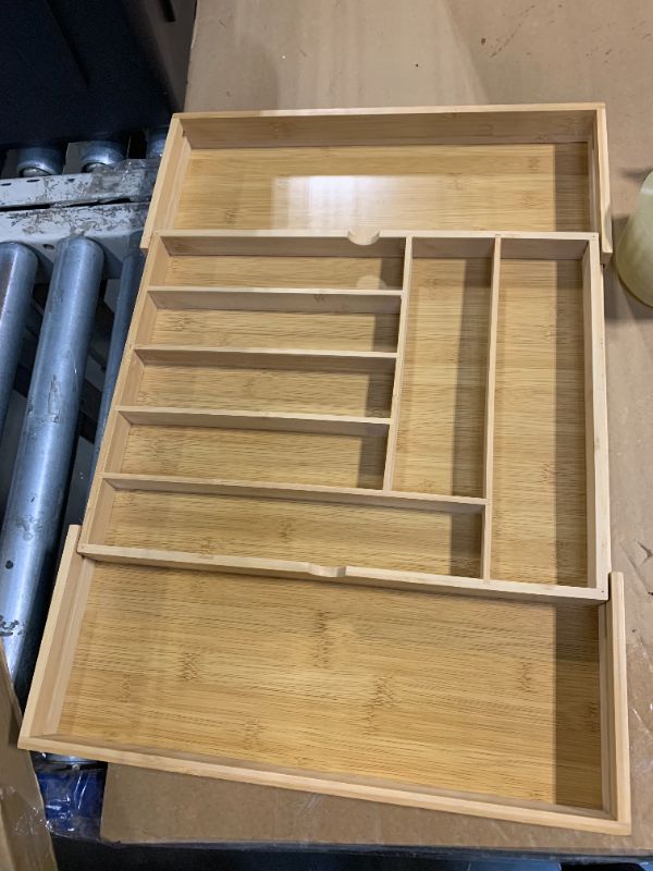 Photo 1 of **DAMAGED**
VaeFae Acacia Kitchen Silverware Organizer, Cutlery Drawer Organizer with 5 Compartments, Wooden Utensil Holder for Flatware and Cooking Tools