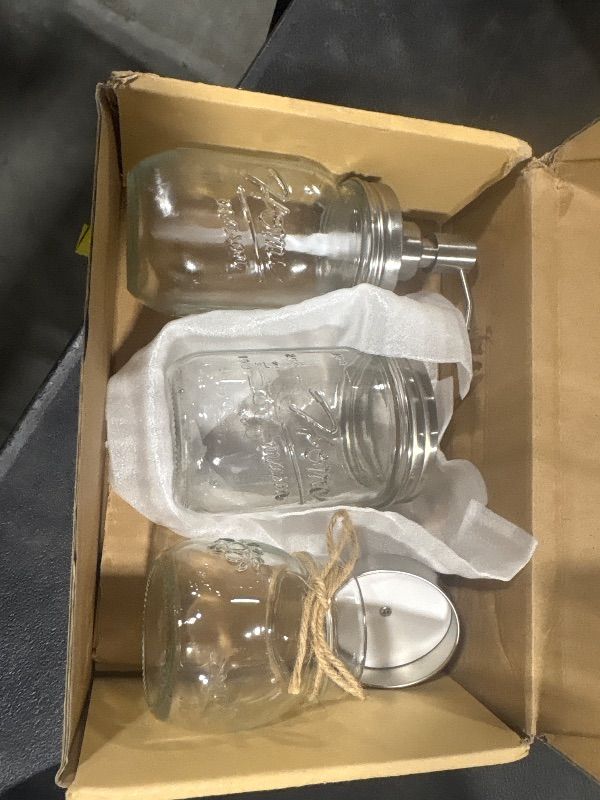Photo 1 of **MISSING ONE PIECE**
Amolliar Mason Jar Bathroom Accessories Set(4 Pcs) -Lotion Soap Dispenser & 2 Qtip Holder & Toothbrush Holder-Rustic Farmhouse Decor, Countertop Vanity Organize, Bathroom Home Decor (Brushed Nickel)