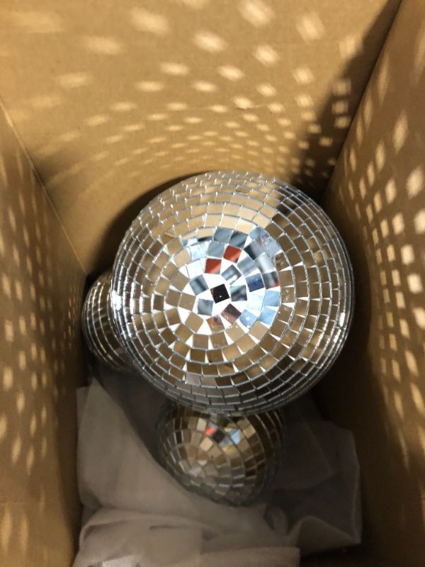 Photo 1 of *** ONLY 4 PCS *** Haull 8 Pcs Large Disco Ball Set Silver Mirror Disco Reflective Ball with Hanging Ring Party Ornament Decoration for Stage Club Ballroom Dance Hall Wedding Prom Props(3'', 4'', 6'')