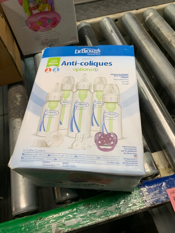 View 2 of ** 3 BOTTLES**
Dr. Brown's Natural Flow Anti-Colic Options+ Narrow Baby Bottle Gift Set with Advantage Pacifier, and Bottle Travel Caps