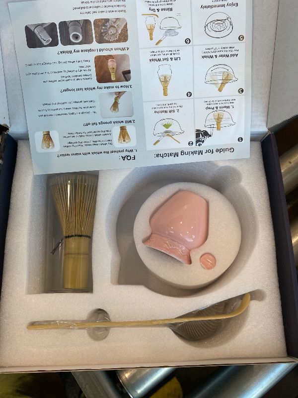 Photo 1 of ***MISSING BOWL*** Matcha Whisk Set Matcha Kit - 7 Pcs Japanese Tea Set Includes Matcha Bowl with Spout,Bamboo Whisk with Ceramic Holder,Bamboo Scoop and Rest,Sifter,Tea Towel, for Ceremony Matcha Lovers Gift,Pink