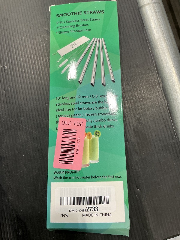Photo 1 of [Angled Tips] 5 Pcs 10" Reusable Bubble Tea Straws & Smoothie Straws, 0.5" Wide Stainless Steel Straw, Metal Straw for Boba, Tapioca Pearl, Milkshakes, Jumbo Drinks | 2 Cleaning Brushes