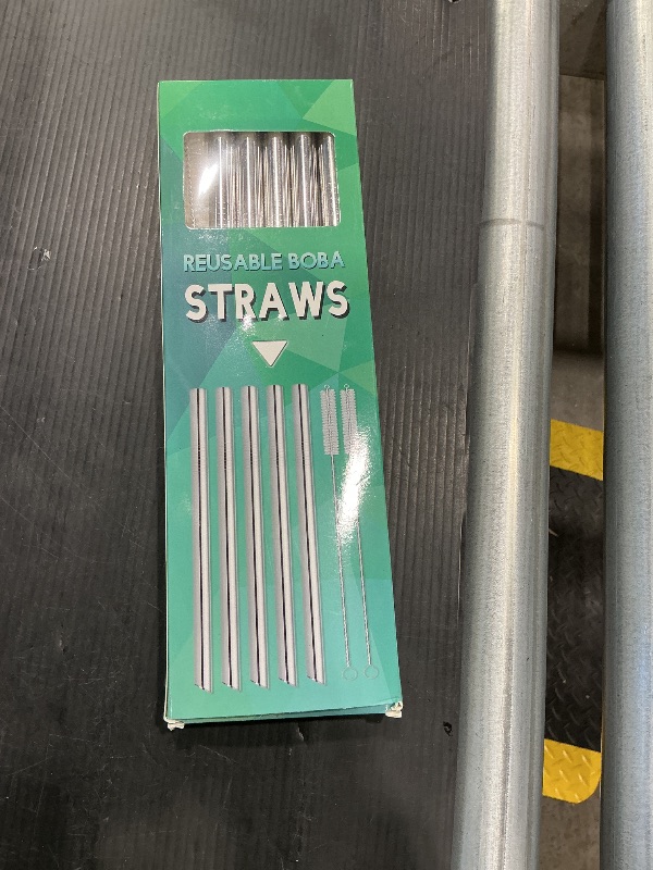 Photo 1 of [Angled Tips] 5 Pcs 10" Reusable Bubble Tea Straws & Smoothie Straws, 0.5" Wide Stainless Steel Straw, Metal Straw for Boba, Tapioca Pearl, Milkshakes, Jumbo Drinks | 2 Cleaning Brushes