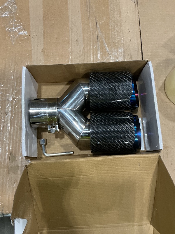 Photo 1 of Vechkom 2.5"Inlet 3.5"OutletDual Exhaust Tip 7.48'' overall width Y Style Carbon Fiber Car Exhaust Pipe Rear Tip 9.8" Length Universal for Vehicles with 2.5" O.D. (Glossy Blue Roasted) 2PCS