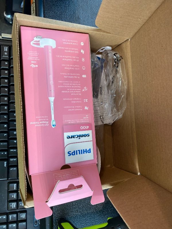 Photo 1 of ***MISSING CASE*** Philips Sonicare 4100 Rechargeable Electric Toothbrush, Advanced Plaque Removal, Pressure Sensor, Includes Brush Head Case, Deep Pink BD5004AZ