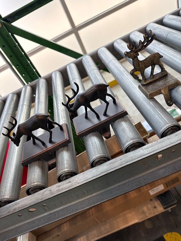 Photo 1 of **MISSING 1 Holder**
OCTERIC 4Pcs Stocking Holders, Reindeer Pattern Metal Mantel Hooks, Anti-Slip Heavy Duty Solid Cast Iron Mantle Hangers Xmas Décor for Fireplace Holiday Indoor Decoration