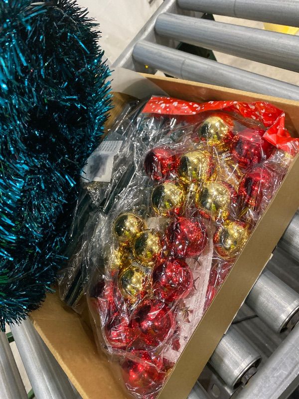 Photo 1 of [ Timer ] 5 Ft Pop Up Christmas Tinsel Tree, Blue Collapsible Christmas Tree with 50 LED Color Light 18 DIY Ball Ornaments Bowknot Gift Boxes Battery Operated Pencil Xmas Tree Decor Indoor Home