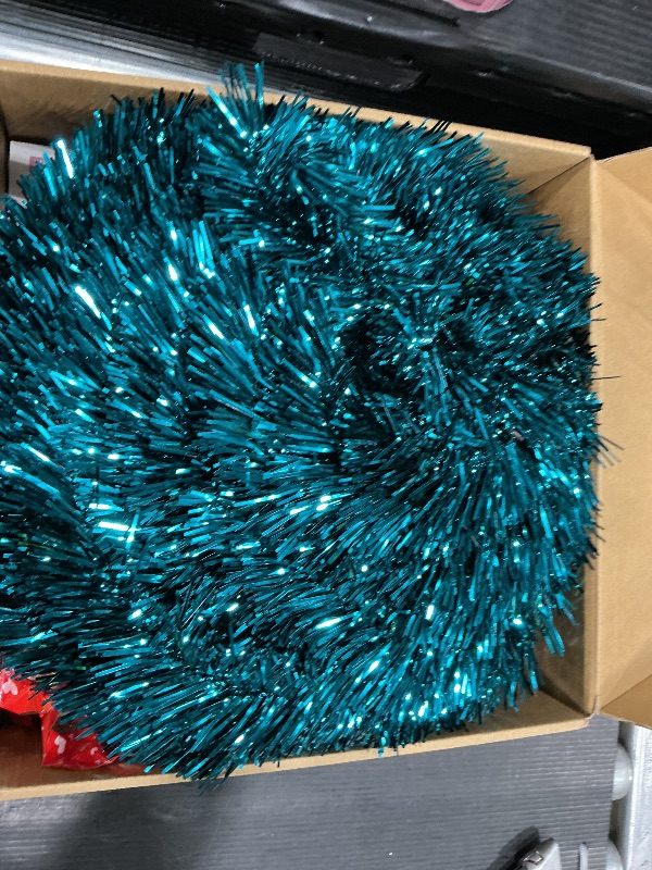 Photo 1 of [ Timer ] 5 Ft Pop Up Christmas Tinsel Tree, Blue Collapsible Christmas Tree with 50 LED Color Light 18 DIY Ball Ornaments Bowknot Gift Boxes Battery Operated Pencil Xmas Tree Decor Indoor Home