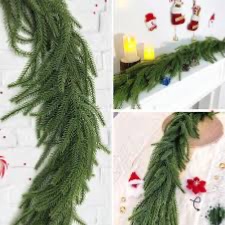 View 1 of -2pcs 180cm 80 Branches Christmas Cypre Green Faux Cedar Pine Garland for Home Fireplace Indoor Outdoor Holiday Party Decoration