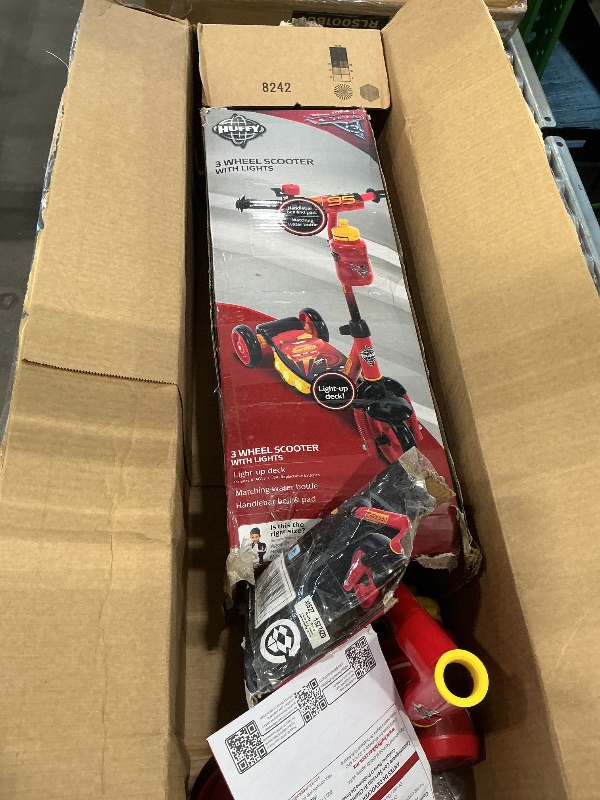 Photo 1 of **MISSING PIECES UNKNOWN**Huffy Disney Pixar Cars Preschool Scooter with Lights, Bell, and Water Bottle, Superhero Red