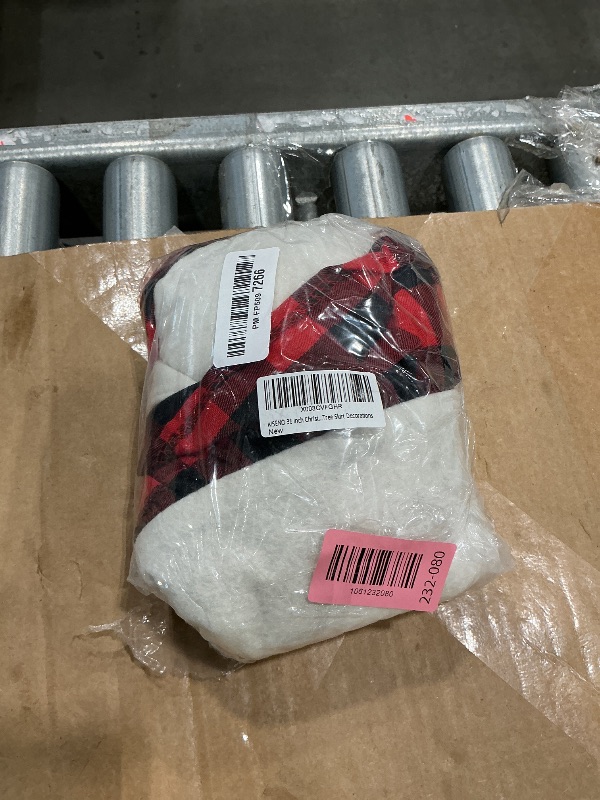 Photo 1 of AISENO 36 Inch Christmas Tree Skirt Linen Burlap Buffalo Plaid Edge Decoration for Merry Christmas Party Red and Black Buffalo Christmas Tree Skirt Decorations