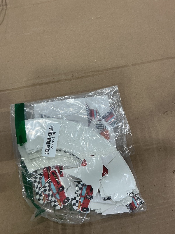 Photo 1 of 48 Pack Race Car Cupcake Toppers and Wrappers, Race Car Party Cake Decoration for Racing Checkered Theme Birthday Party Baby Shower Supplies