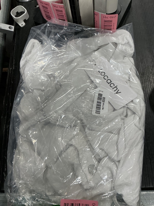 View 2 of *used* Locachy Women's Casual Lapel Cropped Jacket Lightweight Button Down Short Shirts Blouses Tops with Pockets White S