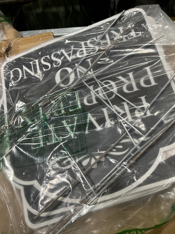 Photo 1 of *MINOR DAMAGE - USED*
GXGGUS No Trespassing Signs Private Property, Large 4-Pack private property no trespassing sign 12"x12" Double-Sided H-Metal Stakes, Outdoor Yard Sign, private property signs for Home and Front Door