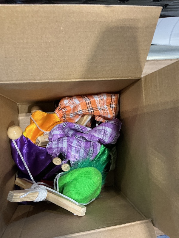 Photo 1 of ***MISSING 3*** Meooeck 6 Pack Wooden Marionette Puppets Pull String Puppets, Include 6 Colors Clown Marionette String Clown Doll for Birthday Theater Puppetry Party