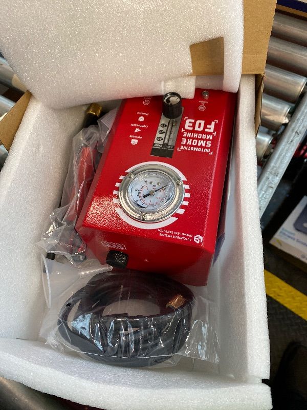 Photo 1 of ***MISSING PIECES*** ***READ CLERK NOTES*** Machine Automotive with Flow Meter & Pressure Gauge, F03 EVAP Smoke Leak Detector Tester for Car & All 12V DC Vehicles in Vacuum - Fuel Diagnostic Pipe System, Built-in Air Pump (Oil Excluded)