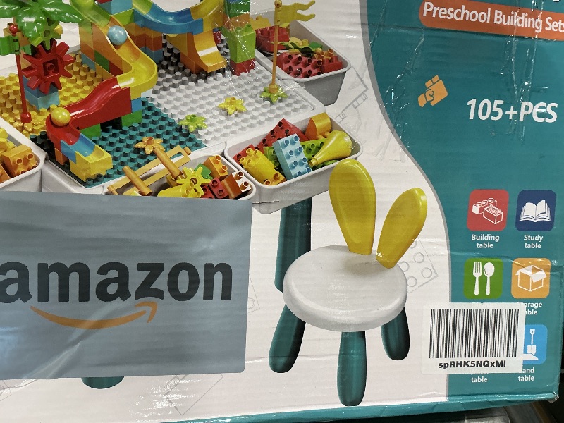 Photo 2 of SWATOW Kids Activity Table, 6-in-1 Play Table Chair Set - Adjustable Height, Storage Box, 105pcs Marble Run Building Blocks, Water & Sand Table Playset Toy Gift for Toddlers