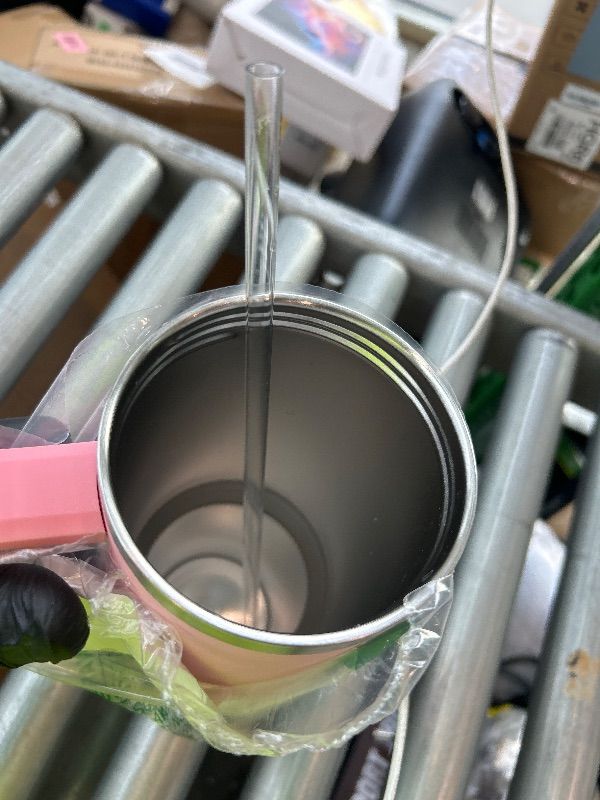 View 3 of **missing top and the brush** 40 oz Tumbler with Handle and Straw, Pink Insulated Travel Mug Iced Coffee Cup, Reusable Stainless Steel Insulated Water Bottle, Keeps Drinks Cold for 34 Hours, Women Christmas Gifts for Mom Grandma