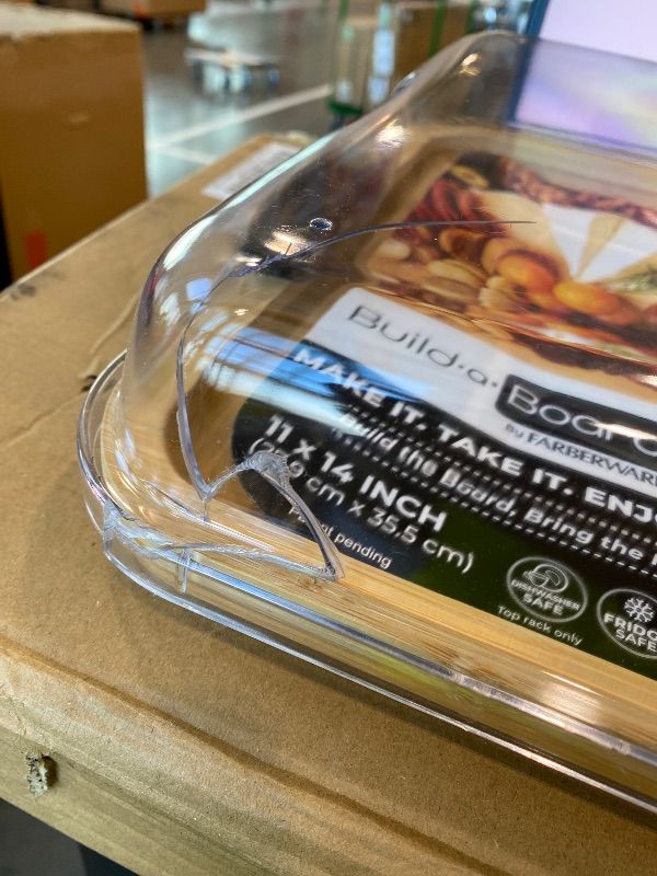 Photo 1 of *MINOR DAMAGE - USED*
Farberware Build-A-Board Bamboo Cutting Board with Single Storage Compartment, Clear Locking Lid, Black Handles, Perfect for Charcuterie & Snacks