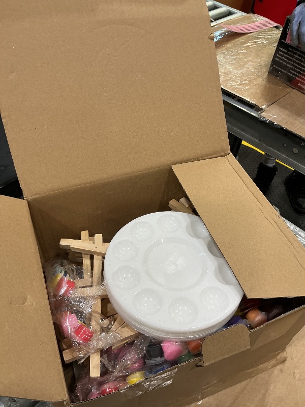 Photo 1 of 10Pack 8x10 Inch Canvas and Easel Set, Art Canvas Bulk with Easel Stands, 12 Colors Mini Acrylic Paint Set, Small Paint Brushes, Paint Trays, Sip and Paint Kit for Adults Couples Paint Party Supplies