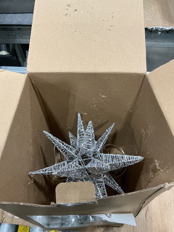 Photo 1 of *MINOR DAMAGE - USED*
JOIEDOMI 7.8" Metal 3D Silver Glitter Star Christmas Tree Topper Decor, 56 LED Light with Plug Timer Ornaments Treetop Decorations Home Holiday Party Indoor