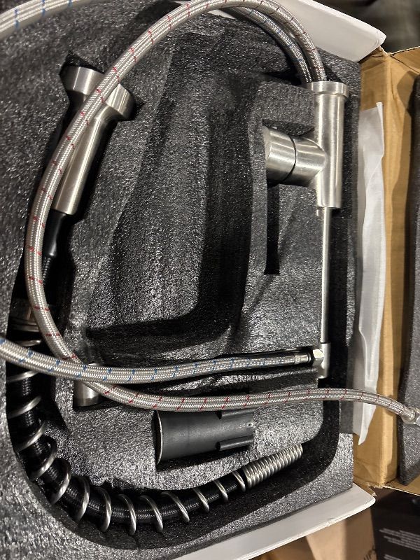 Photo 1 of **DAMAGED**
Brushed Nickel Kitchen Faucet with Pull Down Sprayer, Stainless Steel Spring Commercial Kitchen Sink Faucet with 10-Inch Deck,1 or 3 Hole Installation for Farmhouse, RV Camper, Laundry & Utility Sink