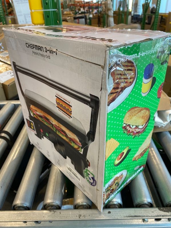 Photo 1 of *USED*
Chefman Panini Press Grill and Gourmet Sandwich Maker Non-Stick Coated Plates, Opens 180 Degrees to Fit Any Type or Size of Food, Stainless Steel Surface and Removable Drip Tray, 4 Slice, Black