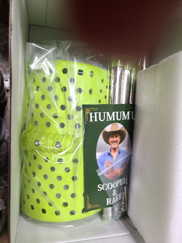 Photo 1 of 12-Inch 2-in-1 Chicken Poop Scooper & Rake – US Patent Pending – 3-Shape Sifting Holes Chicken Coop Rake?Stainless Steel Handle ?20–61"?– Litter Scoop Sand & Sifting Shovel for Chicken Coops(Green)