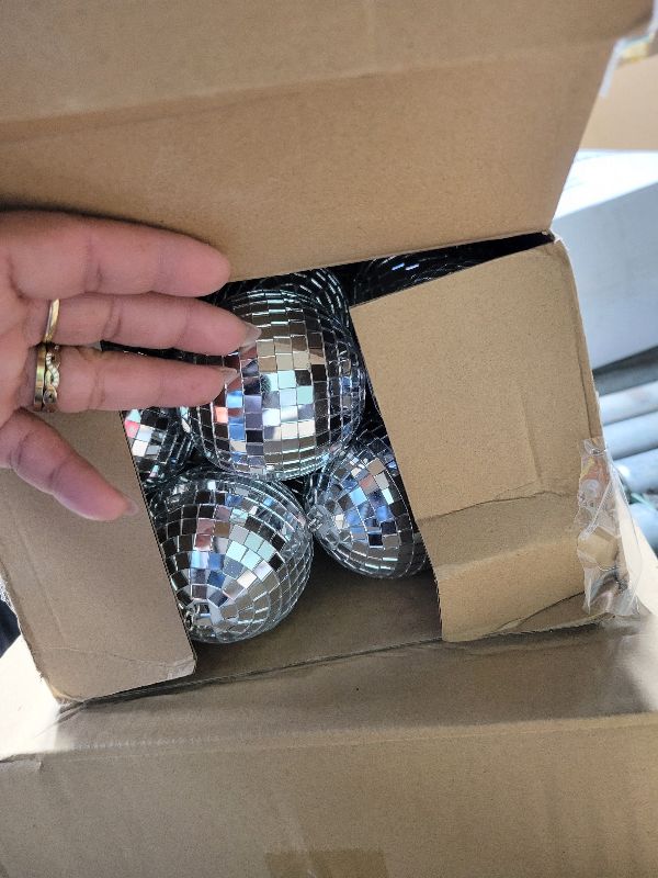 Photo 1 of 17 Pcs Disco Ball Decor: Mini Large Assorted Size Hanging Mirror Disco Balls - Silver Christmas Ornaments for New Year Decor Xmas Tree Weddings Party Favors Birthday(3.2 Inch)
