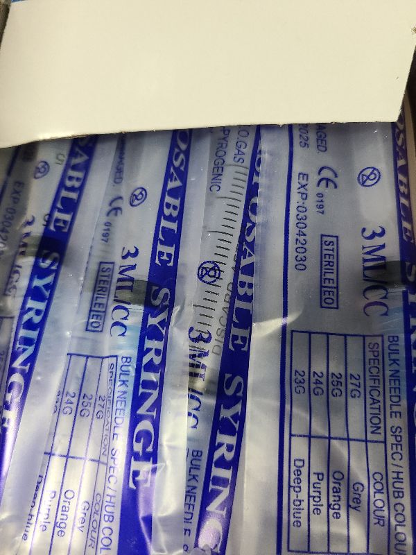 Photo 1 of 100 Pack Disposable 3ml/cc Lab Syringes with 23Ga 1 Inch Needle Luer Lock, Individually Sealed Packed