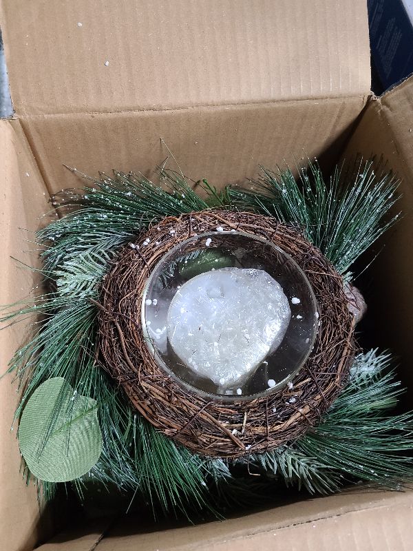 Photo 1 of 18" Christmas Wreath for Table Centerpieces Advent Wreath with Flameless Candles Table Wreath with Detachable Glass Holder Rusitc Christmas Candle Centerpieces Artificial Wreaths for Front Door Window