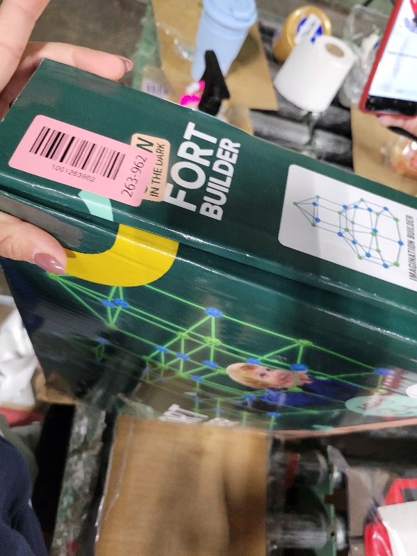 Photo 1 of 130 Piece Glow in The Dark Fort Building Kit - Indoor Play Engineering Set with Connecting Sticks & Balls - Creative STEM Building Toys