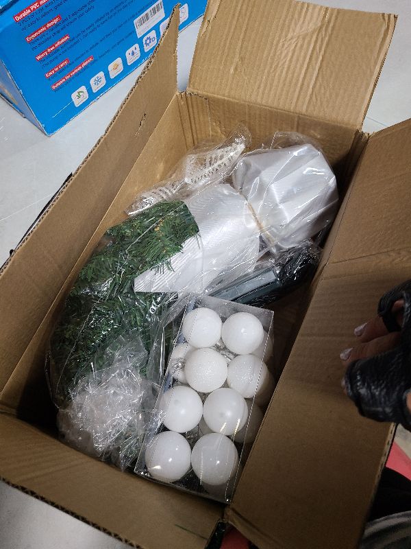 Photo 1 of 24 Inch Tabletop Mini Christmas Tree Set with LED Lights, 24 Christmas Ball Ornaments, Pre-Lit Mini Artificial Tree Decoration for Xmas Table Indoor Holiday(White)