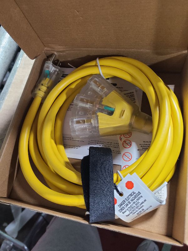 View 2 of 12FT 12 Gauge Heavy Duty Outdoor Extension Cord Waterproof with 3 Outlets Splitter & Lighted End, SJTW 15A 1875W 3 Prong Weatherproof Electric Cable Multi-Plug 3 way Power Cord, ETL Listed for Outside