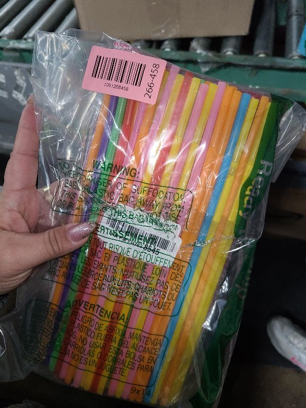 Photo 1 of [100 Pack] 10.24" High Extra Long Flexible Plastic Straws, Disposable Drinking Straws, Colorful Bendy Straws - Assorted Colors