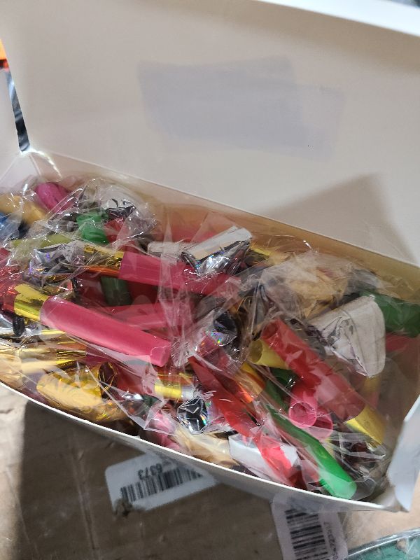 Photo 1 of 100 Pcs Party Blower, Colorful Birthday Noisemakers Funny Birthday Blow Horns Squawkers Party Whistles New Years Party Favors for Kids Adults