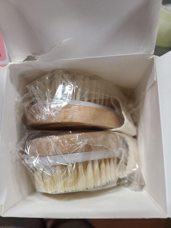 Photo 1 of 2 Pack Dry Brushing Body Brush, Natural Bristle Exfoliating Brush with Massage Nodes, for Lymphatic Drainage and Improving Skin Health and Reduces Acne