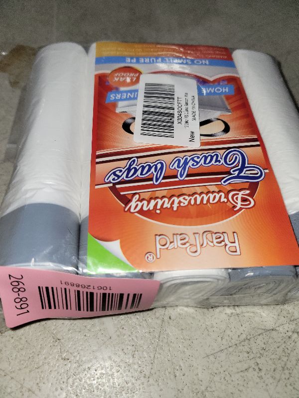 Photo 1 of 1.3 Gallon 100 Counts (fit 1.3-1.5 Gal) Mini Drawstring Trash Bags Garbage Bags by RayPard, 4-5L Small Plastic Trash Can Liner fit 1,1.2-1.5 Gal Waste Basket for Home Office Kitchen Bathroom, White