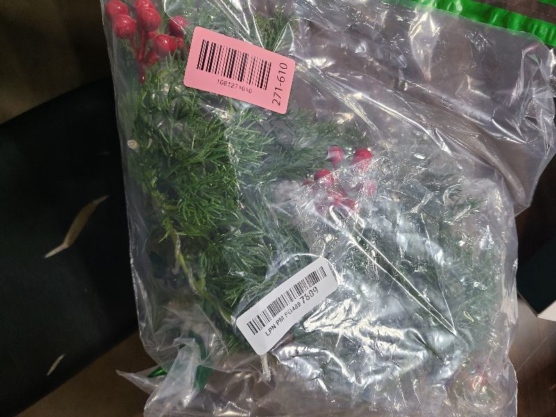 Photo 1 of 22 Inch Christmas Wreaths for Front Door with Hanger Red Ball Ornaments Berries Pine Cones Xmas Winter Wreath for Home Wall Window Porch Thanksgiving Holiday Indoor Outdoor Decor