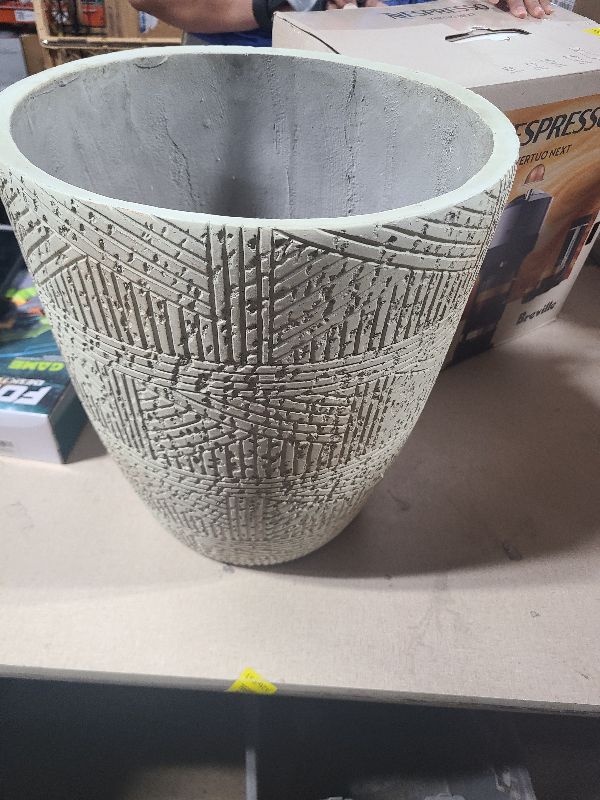 Photo 1 of  H Concrete Tall Planter, Large Outdoor Indoor Decorative Plant Pot with Drainage Modern Blended Tan with Wood Pattern Planter Pot for Home Garden Patio