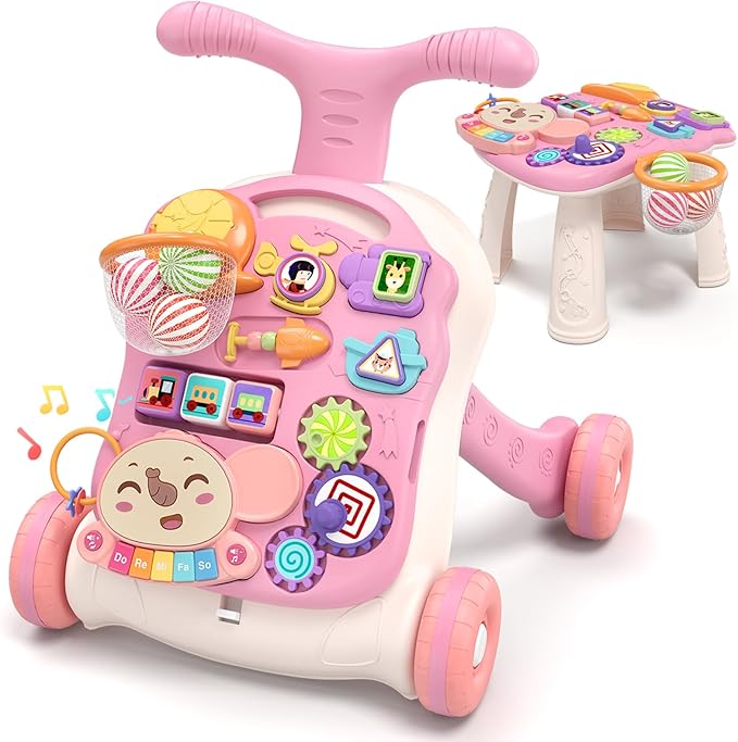 Photo 1 of **MSRP 39.99**QDRAGON 3 in 1 Baby Walker and Activity Center for Girl, Learning to Walk, Sit to Stand, Early Educational Push Toys with Music Panel for Infant Toddler 12+ Months Pink