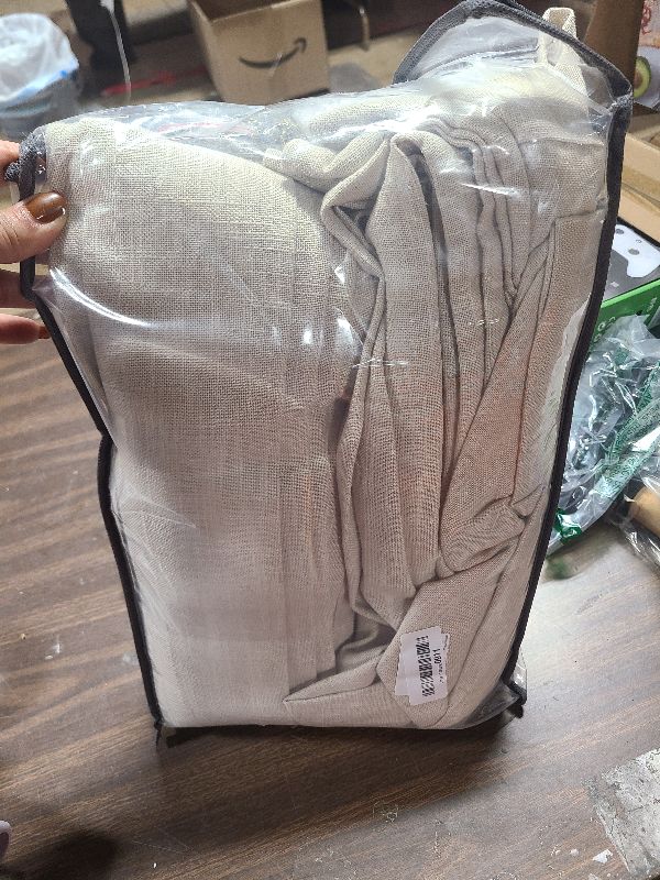 Photo 1 of 108 Inch Linen Pleated Curtains 2 Panels Set for Living Room Bedroom Farmhouse Rustic Farmhouse Back Tab Memory Trained Pinch Pleat Extra Window Curtain Tan Sand Beige 108 Inch Length for Office 9FT