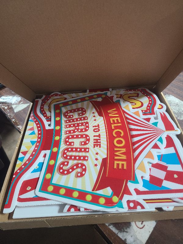 Photo 1 of 2 Sets Carnival Circus Theme Party Decoration 51.2" H Directional Signs Circus Welcome Sign Photo Props for Carnival Birthday Party Outdoor Lawn Yard Patio Decorations