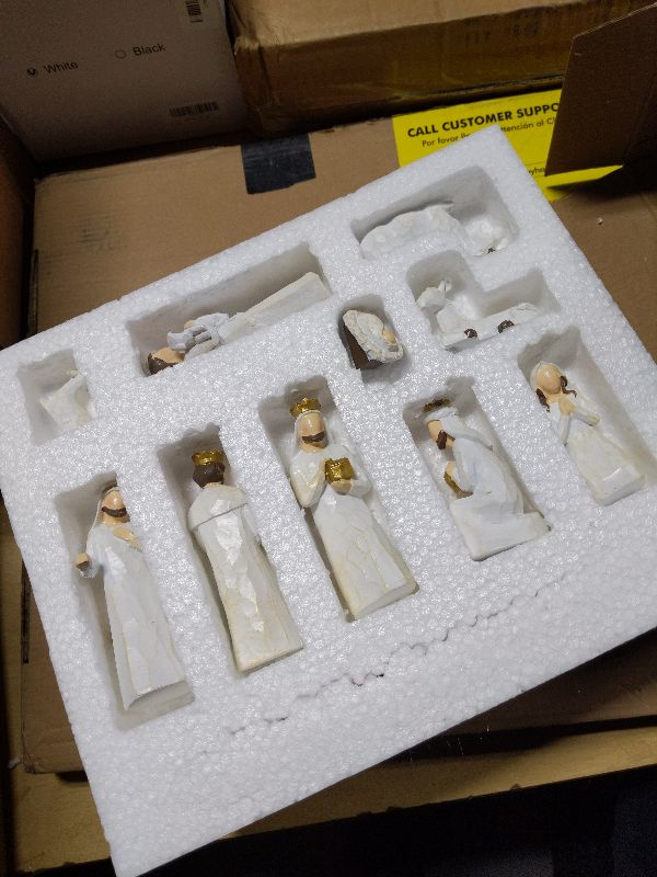 Photo 1 of 12 Set Nativity Scene Resin Figurines – Handcrafted Christmas Crèche with Holy Family, Mar Joseph Angel Wise Men Animals Stable – Religious Holiday Xmas Decoration for Home Church Mantel (Beige)